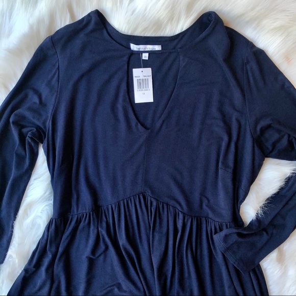 {Nordstrom Vanity Room} NAVY BLUE Soft Jersey Babydoll Dress - Picture 3 of 4
